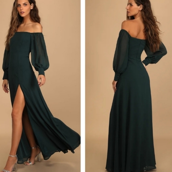 Lulu's Feel the Romance Emerald Green Off-the-Shoulder Maxi Dress - Picture 2 of 2